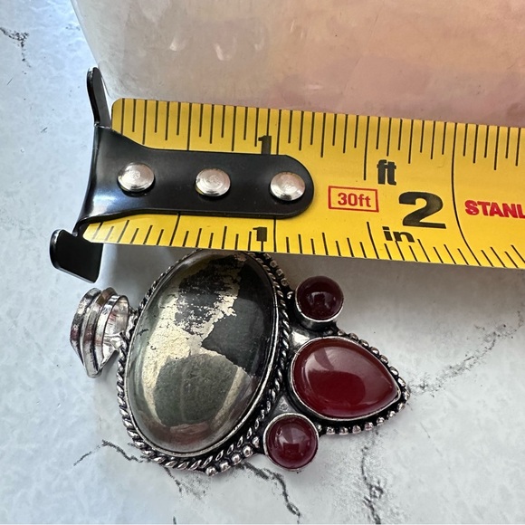 Pendant Pyrite And Carnelian Agate Large Gemstones Stones Silver Tone 3331 - Picture 9 of 9